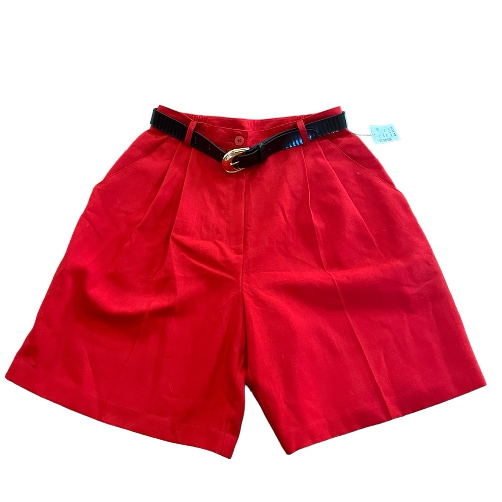 Sag Harbor Women Shorts 6P Red Pleated Front‎ Button Zipper Pockets High Waisted